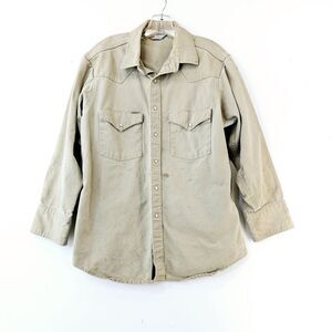 Carhartt Work Shirt Men's Medium‎ Khaki Heavy Durable Rugged Outdoor Pearl Snap